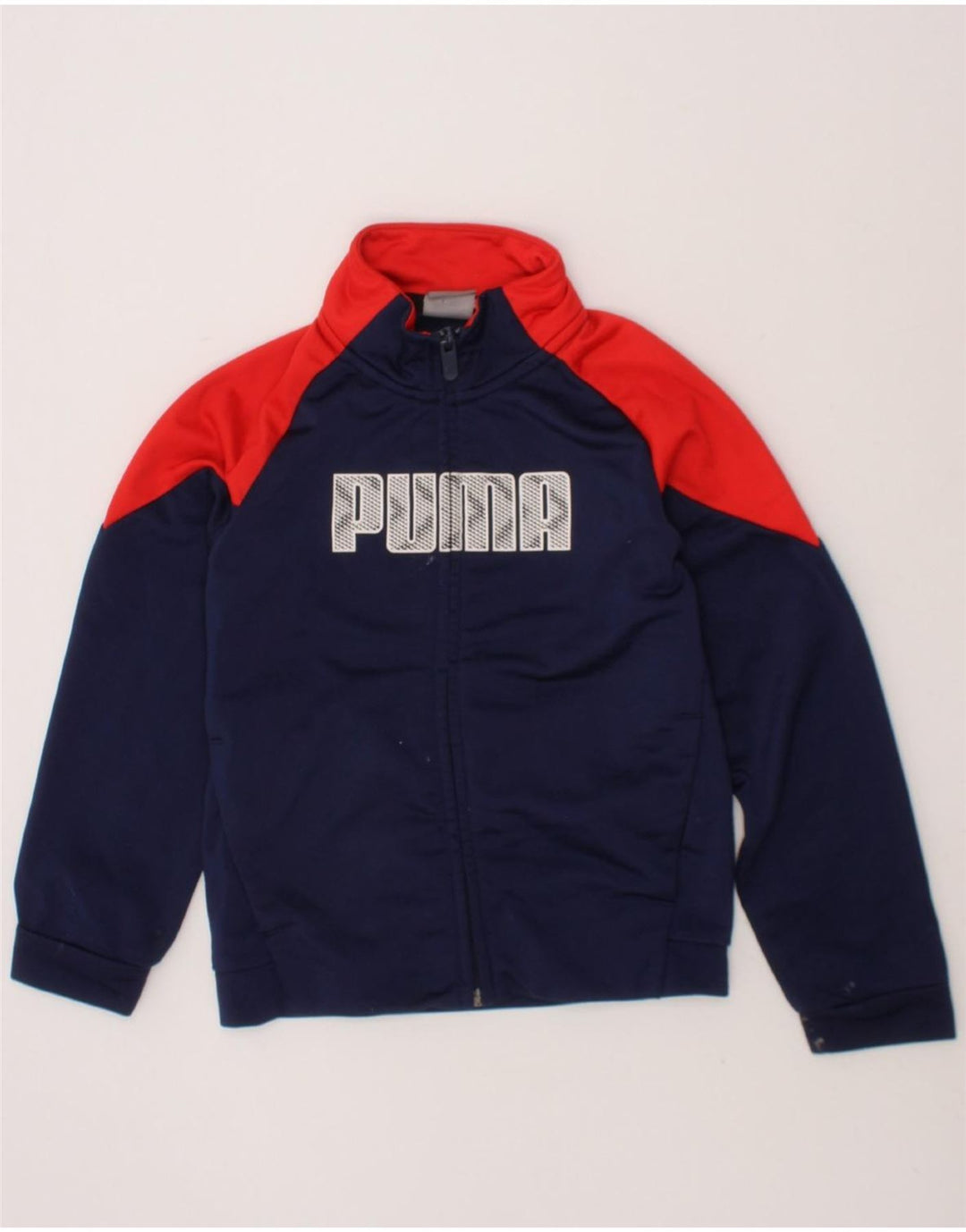 PUMA Boys Graphic Tracksuit Top Jacket 5-6 Years Navy Blue Colourblock Vintage Puma and Second-Hand Puma from Messina Hembry 