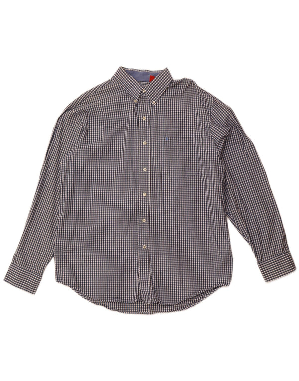 Camisa Izod Hombre Large Azul Cuadros Algodón