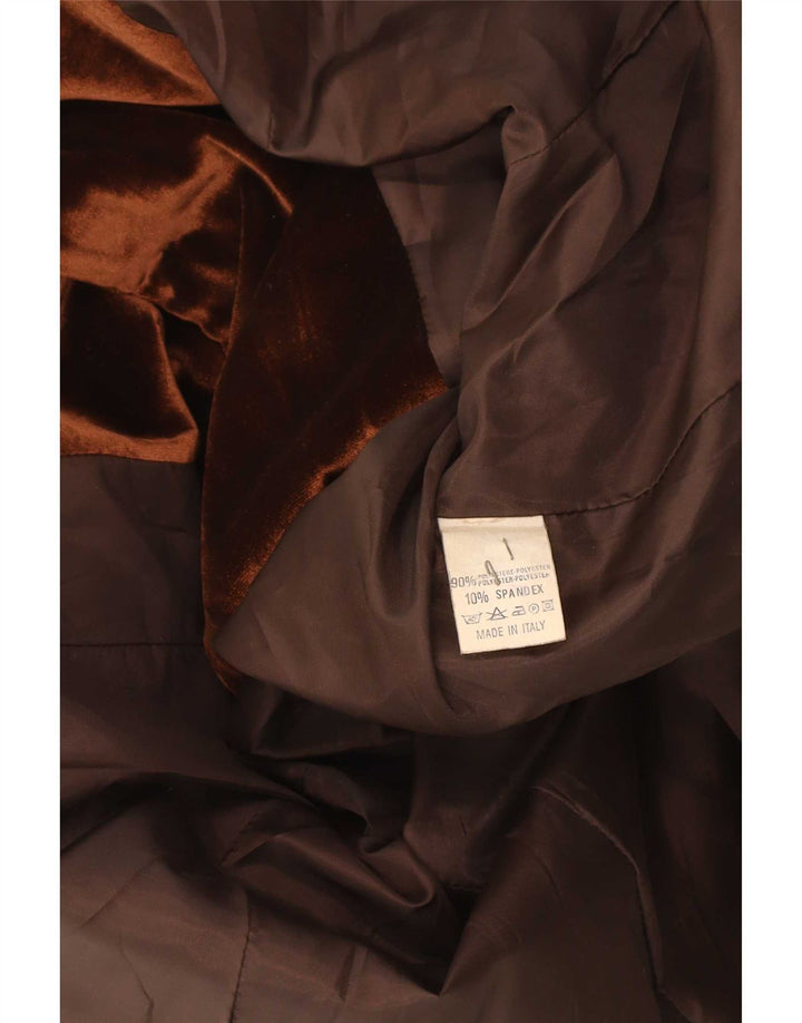 Vintage mujer Velour 1 botón Blazer chaqueta Reino Unido 14 marrón medio clásico