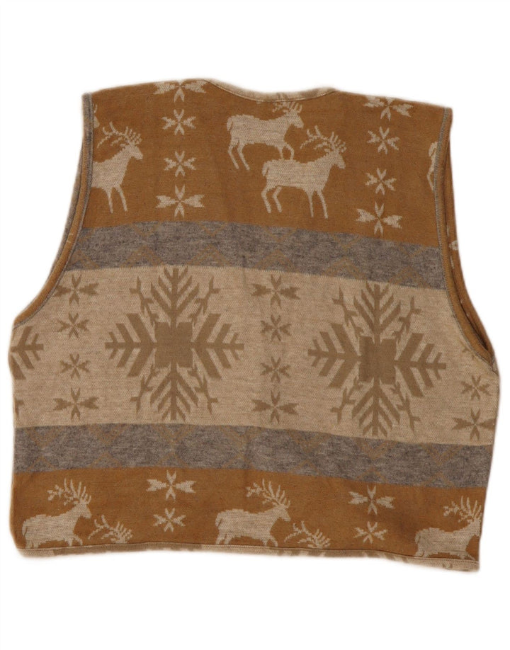 VINTAGE Mujer Crop Cardigan Suéter Reino Unido 14 Medio Beige Fair Isle