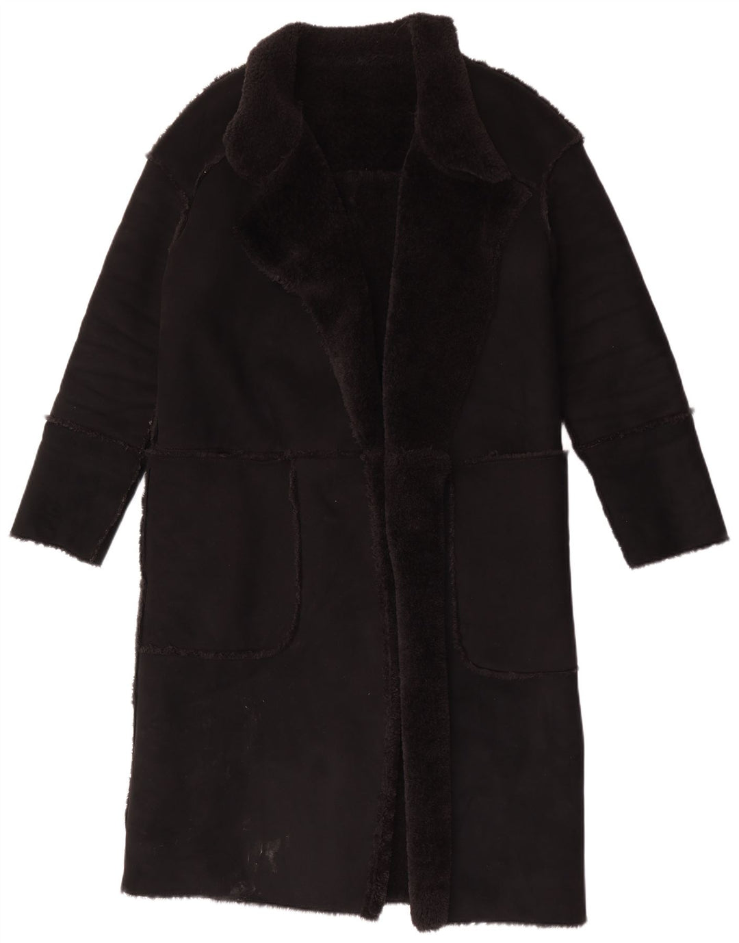 Vintage mujeres Sherpa abrigo Reino Unido 12 medio negro