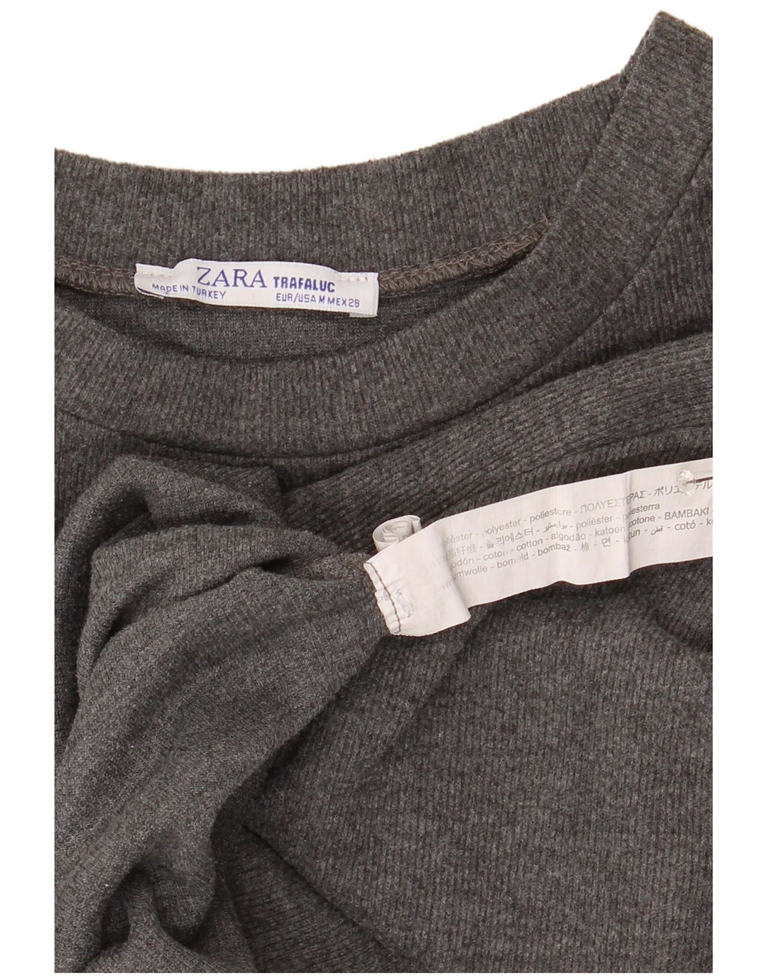 Zara Mujer Trafaluc Crop Top Manga Larga UK 44 Poliéster Gris Medio