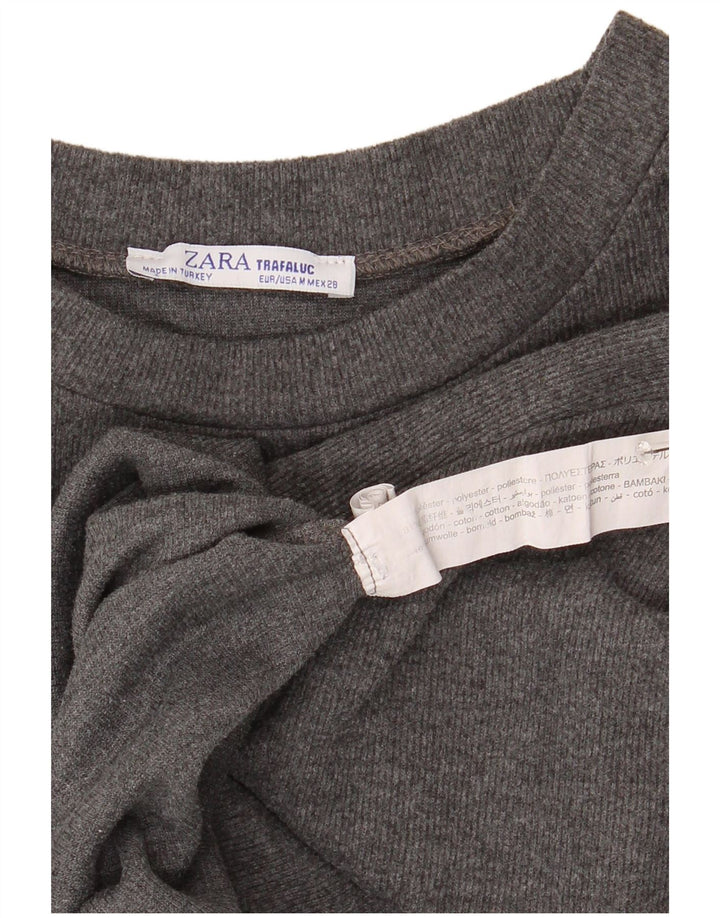 Zara Mujer Trafaluc Crop Top Manga Larga UK 44 Poliéster Gris Medio