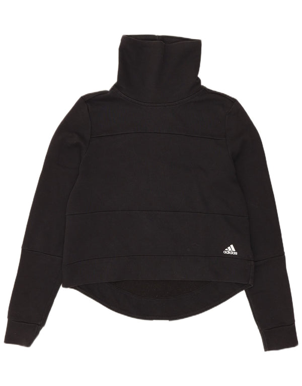 ADIDAS Womens Graphic Roll Neck Sweatshirt Jumper UK 4/6 XS Black Cotton