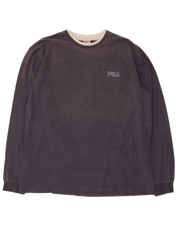 Fila Hombres Top Manga Larga Grande Gris Algodón
