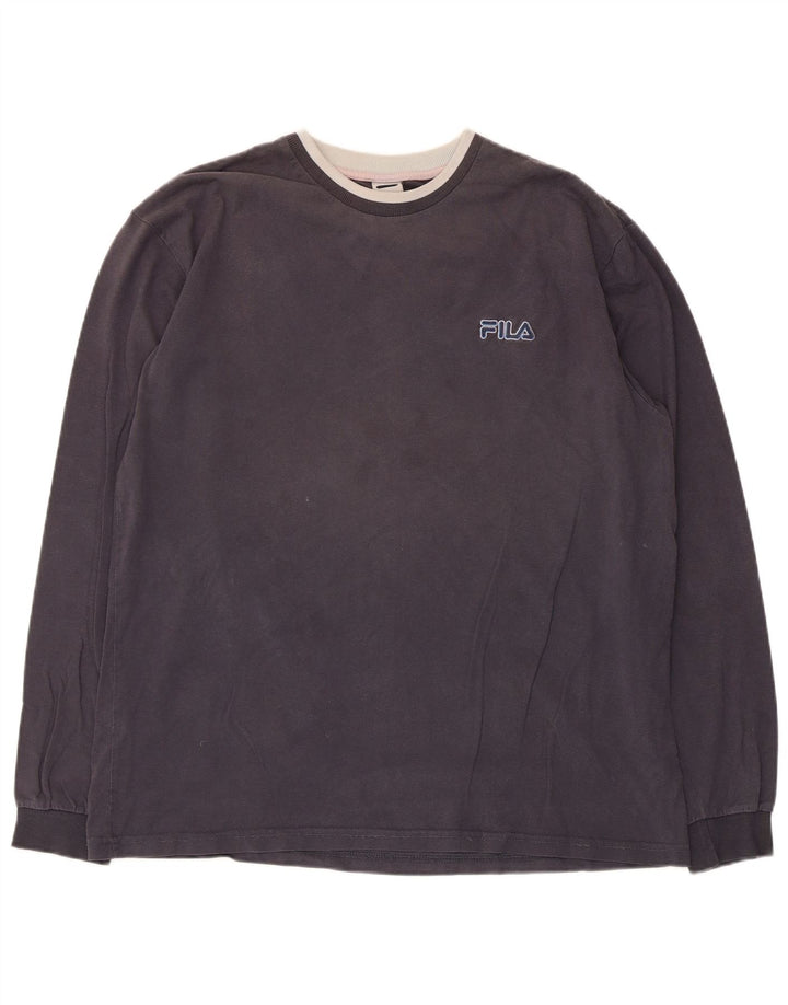 Fila Hombres Top Manga Larga Grande Gris Algodón