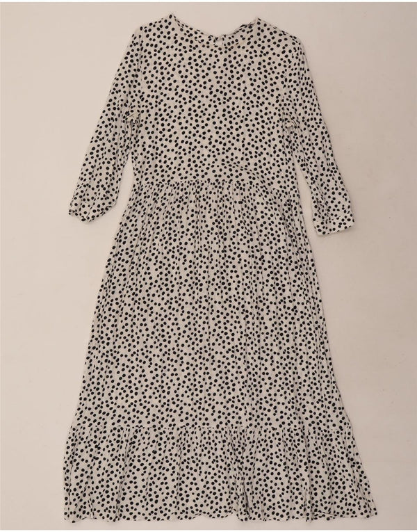 Zara Vestido maxi de manga 3/4 para mujer UK 10 Small White Spotted