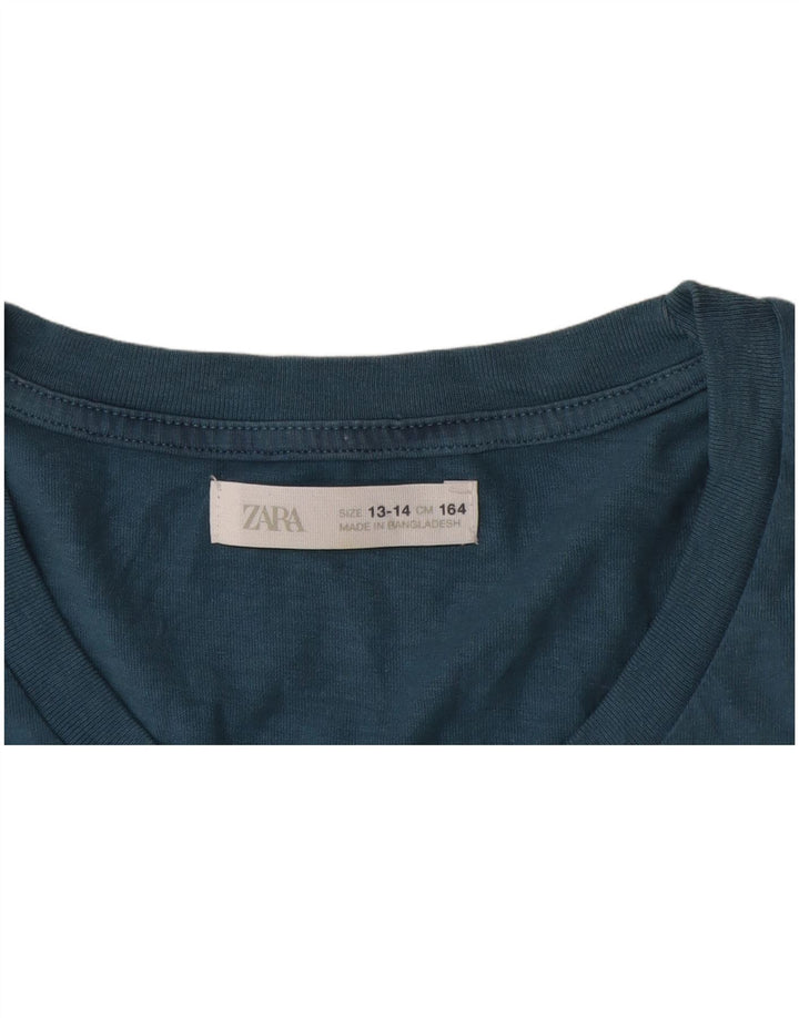 Zara Camiseta sin mangas estampada para niños 13-14 años Bloque de color azul