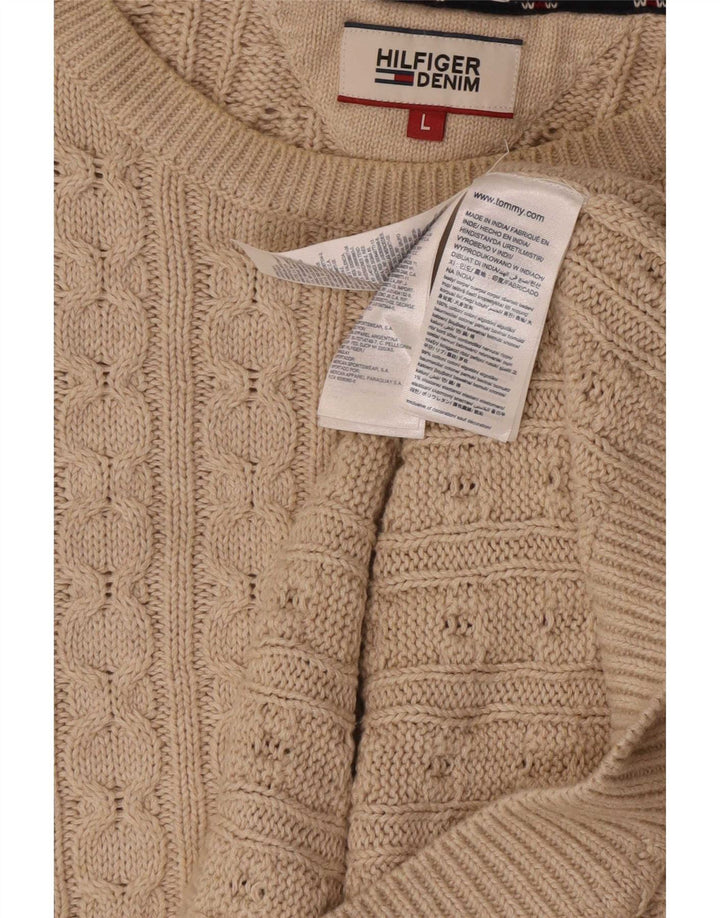 Tommy Hilfiger Jersey con cuello redondo para hombre, talla grande, color beige, clásico