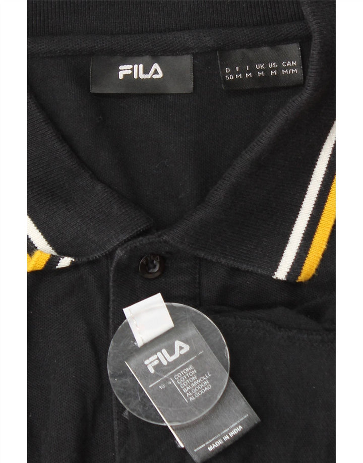 Fila Polo De Manga Larga Para Hombre Algodón Negro Mediano