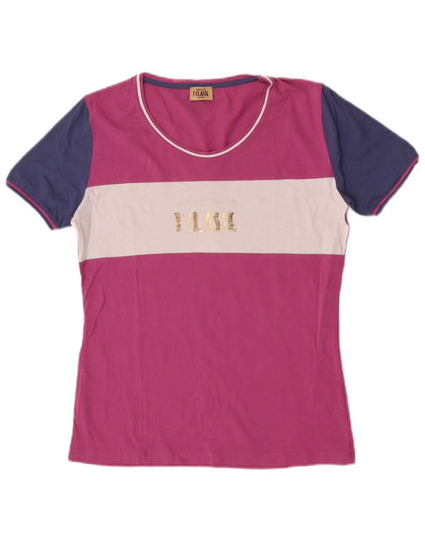 ALVIERO MARTINI Camiseta gráfica para mujer Top UK 40 XL Algodón color block rosa