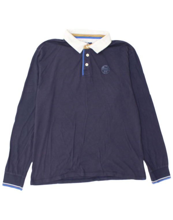 North Sails Polo de rugby de manga larga para hombre, talla 2XL, algodón azul marino