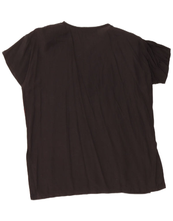 Vintage mujer gráfico blusa de gran tamaño Top Reino Unido 14 Medio Negro Floral