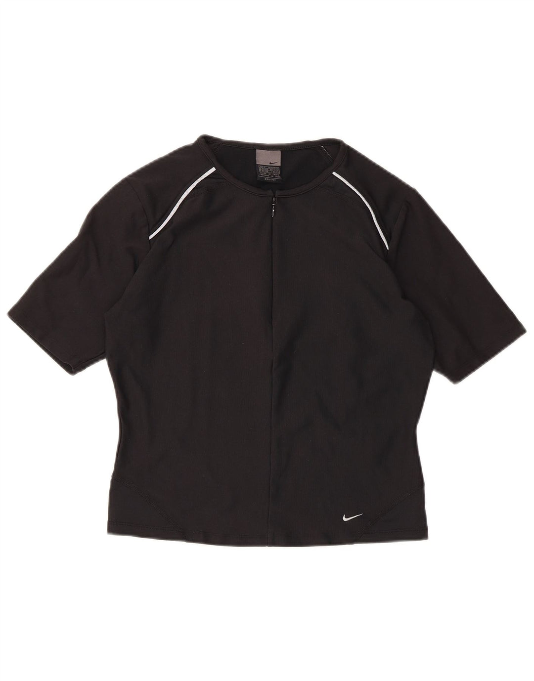 NIKE Camiseta Dri Fit con cuello y cremallera para mujer UK 14/16 Grande Poliéster negro