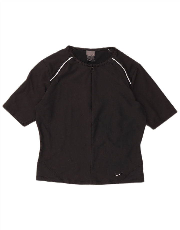 NIKE Camiseta Dri Fit con cuello y cremallera para mujer UK 14/16 Grande Poliéster negro