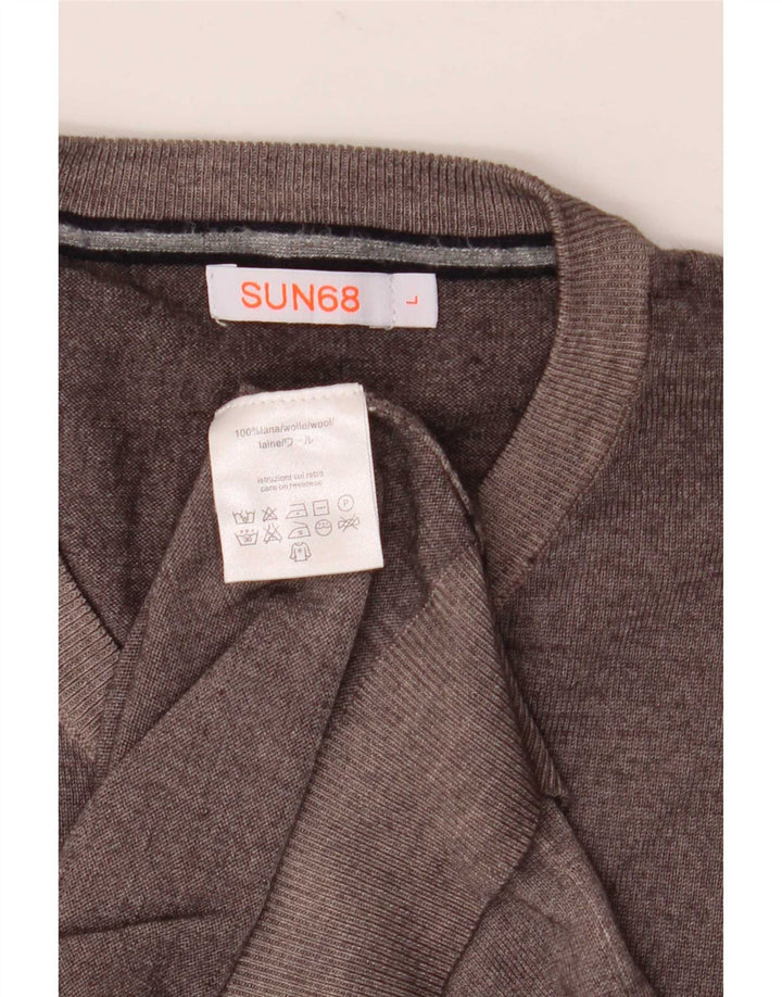 Sun68 Jersey con Cuello en V para Hombre de Lana Gris Grande