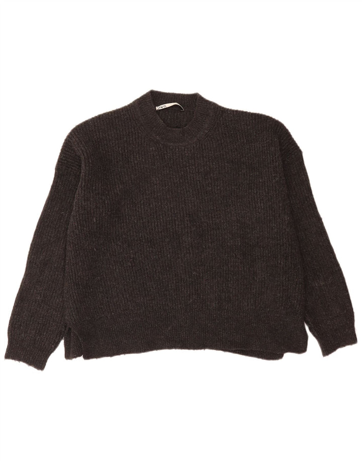 Zara Mujer Crop Oversize Cuello Redondo Jersey Suéter UK 10 Small Gris