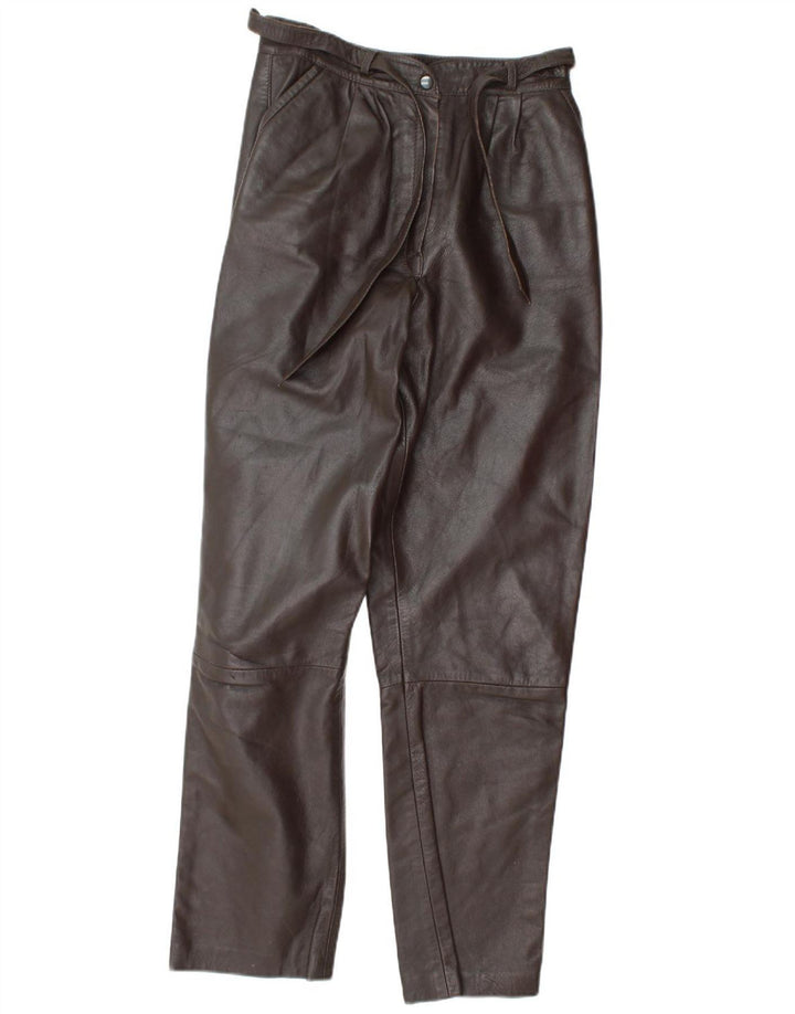 VINTAGE Womens Pegged Leather Trousers IT 42 Medium W26 L29 Brown Leather
