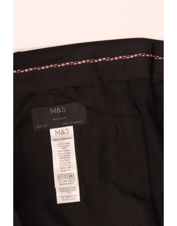 Marks & Spencer Pantalón de traje regular para hombre W40 L31 Poliéster negro