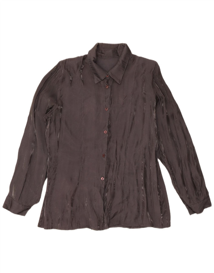 Vintage mujer camisa blusa Reino Unido 18 XL viscosa negra