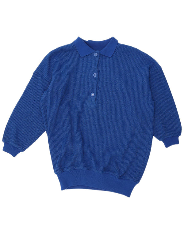 Vintage mujeres oversize polo cuello jumper suéter Reino Unido 10 pequeño acrílico azul