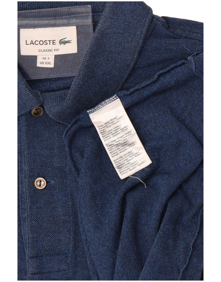 LACOSTE Polo de manga larga para hombre, ajuste clásico, talla 7, 2XL, algodón azul