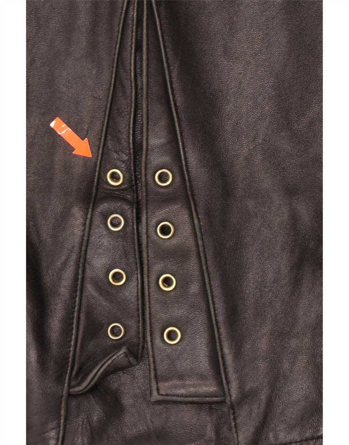 Vintage mujer cuero biker chaqueta EU 40 medio negro