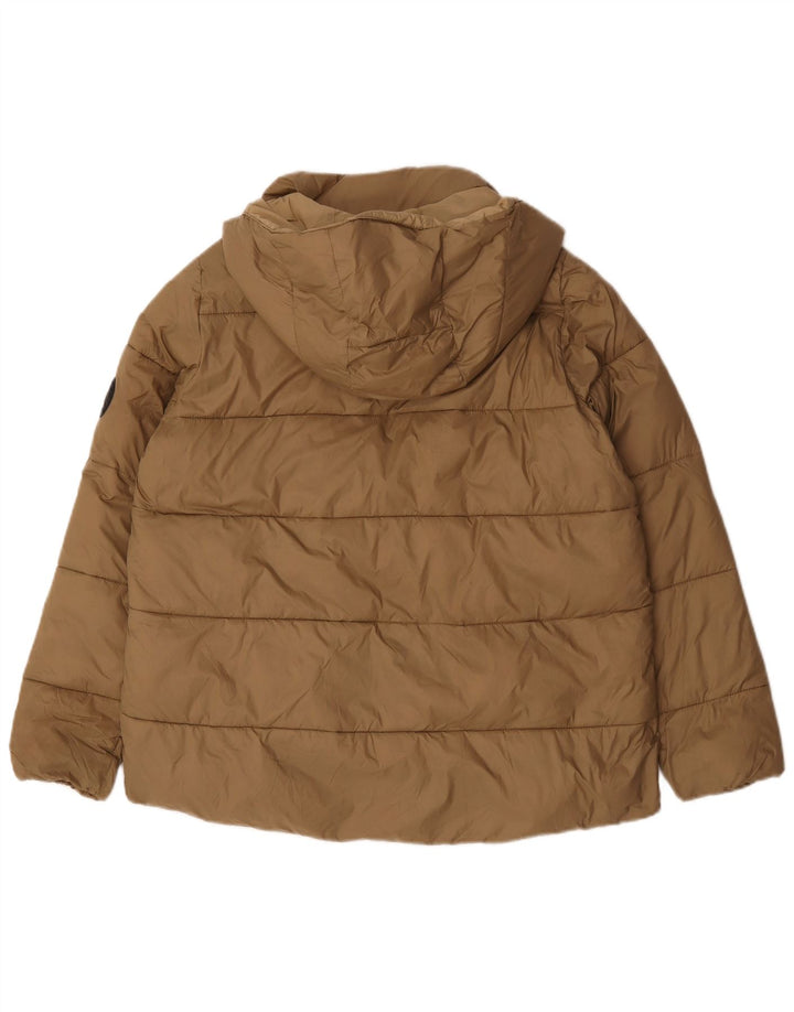 Zara Mujer Chaqueta Acolchada Extragrande Con Capucha UK 44 Medium Beige Nylon