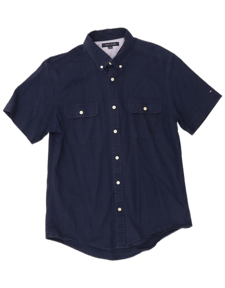 TOMMY HILFIGER Camisa de manga corta para hombre Algodón azul marino medio