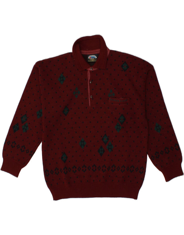NORTH POLE Suéter tipo jersey con cuello tipo polo para hombre 2XL Borgoña Argyle/Diamante