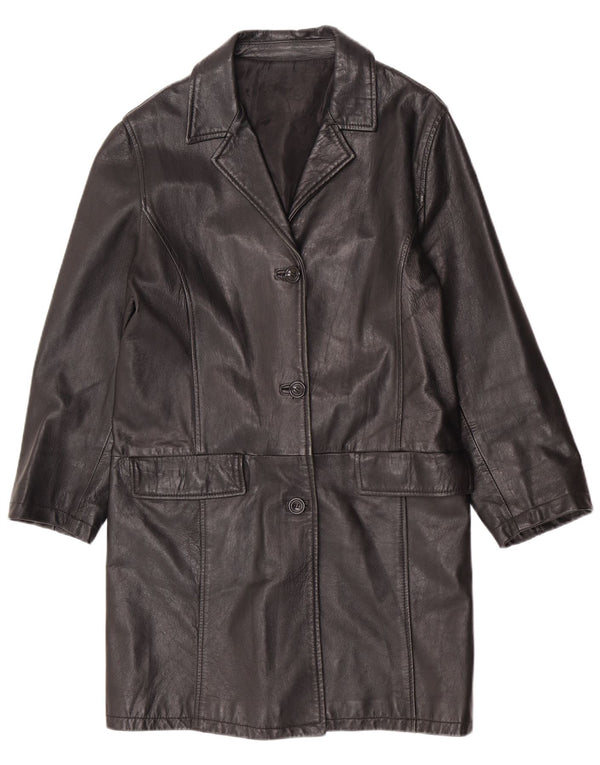 Vintage mujer cuero abrigo Reino Unido 14 medio negro