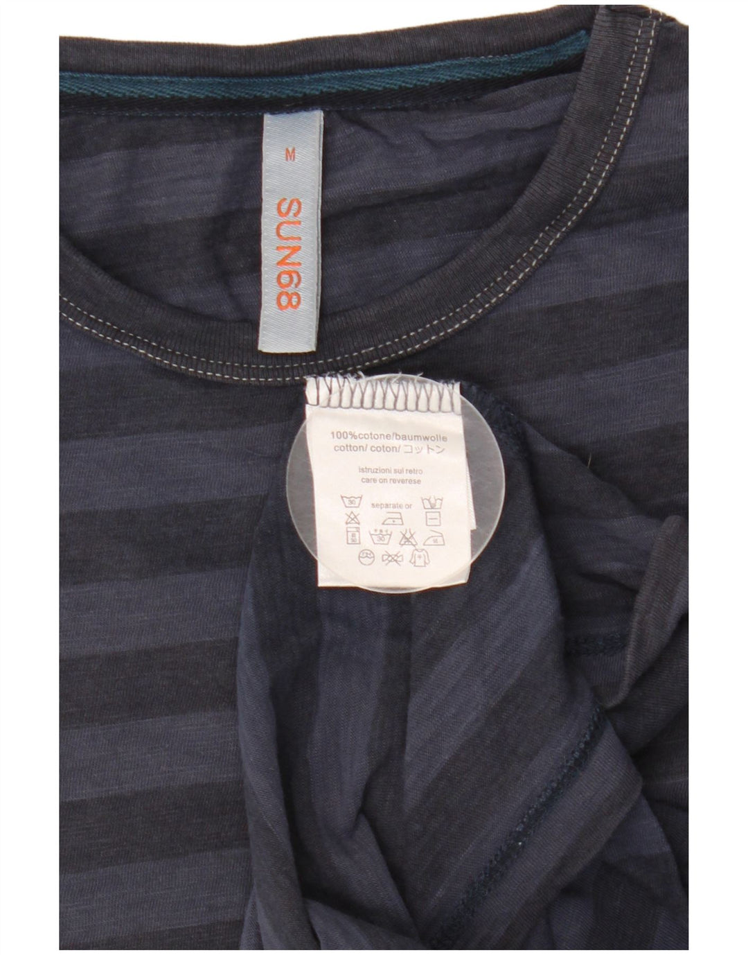 SUN68 Camiseta para hombre Top Medium Azul marino Rayas Algodón