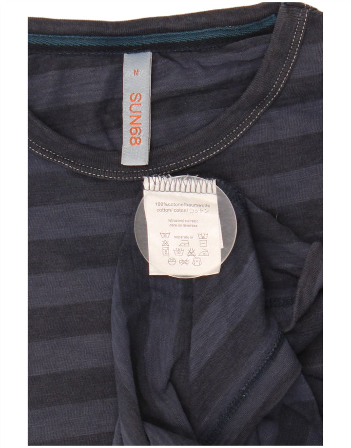 SUN68 Camiseta para hombre Top Medium Azul marino Rayas Algodón
