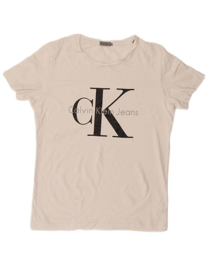 CALVIN KLEIN JEANS Camiseta gráfica para hombre Top grande de algodón blanco