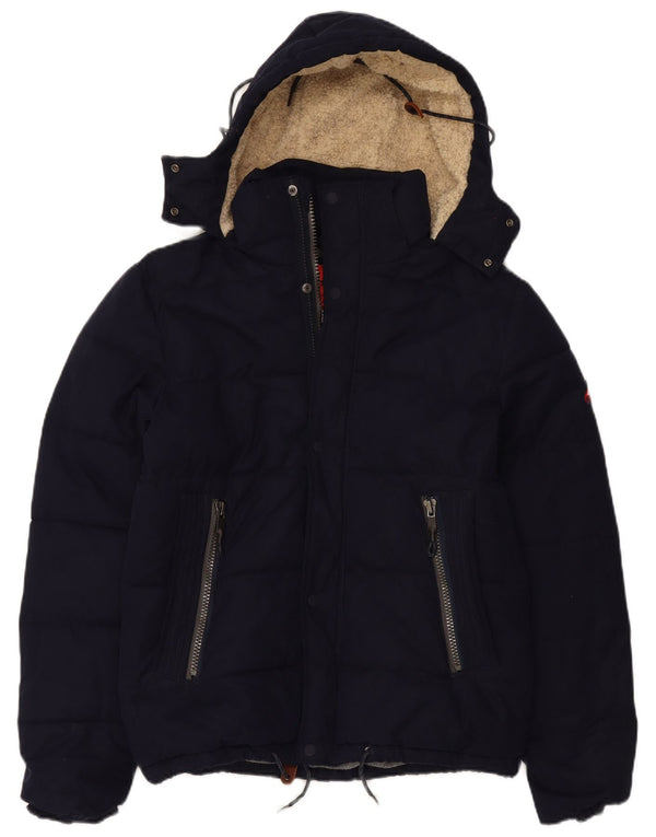 Superdry Mens Hooded Padded Jacket UK 38 Medium Navy Blue Polyester