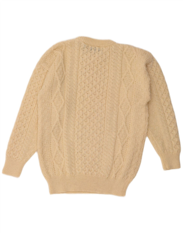 Aran Crafts - Jersey de cuello redondo para hombre, talla grande, lana beige