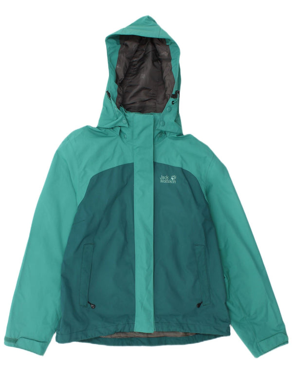 Jack Wolfskin Chaqueta impermeable con capucha para mujer UK 10 Small Turquesa Colorblock