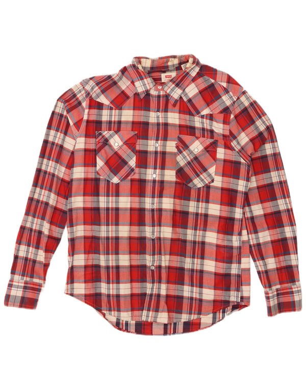 LEVI'S Camisa de franela para hombre de algodón a cuadros rojos grandes