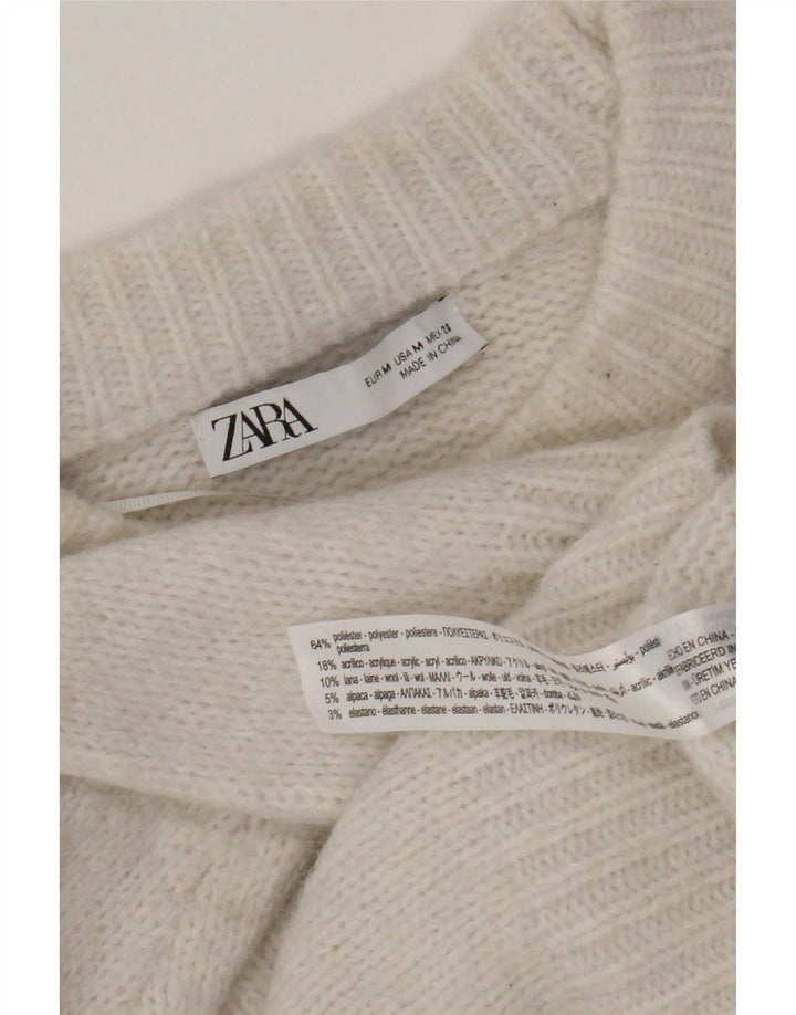 Zara - Jersey extragrande con cuello redondo para mujer, talla 40, poliéster blanco mediano