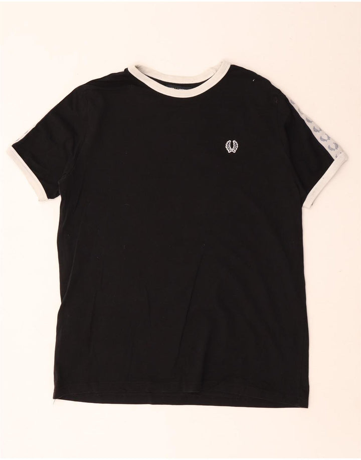 Fred Perry Hombre Camiseta Gráfica Top Algodón Color Block Mediano Negro