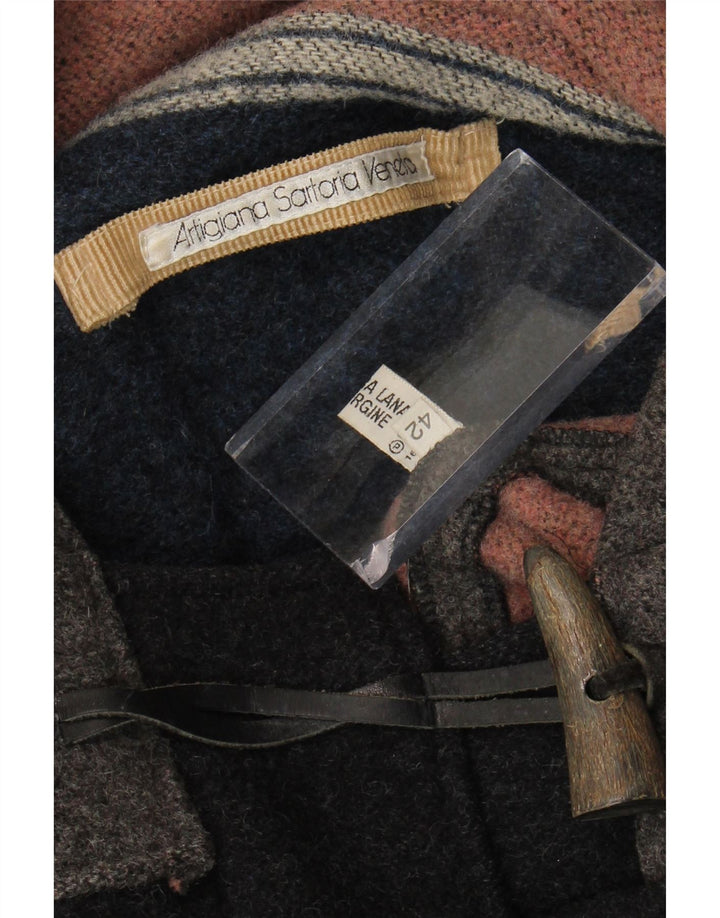 Vintage hombre con capucha trenca IT 42 XL gris colorblock lana virgen