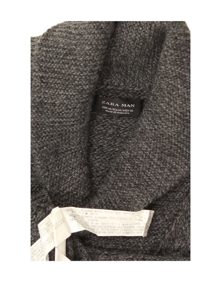 Zara Hombre Jersey Con Cuello Chal Acrílico Moteado Gris Medio