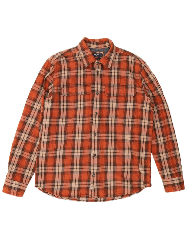 Jack & Jones Hombre Camisa De Franela XL Algodón A Cuadros Naranja