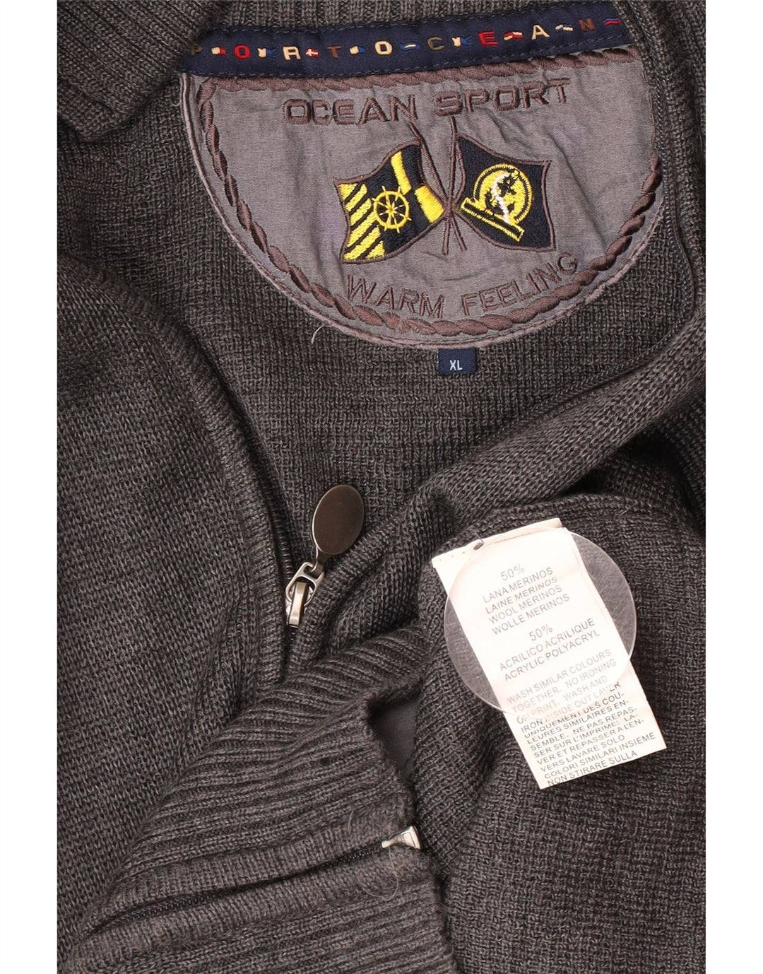 Vintage Mens Cardigan Suéter XL Gris Lana Virgen