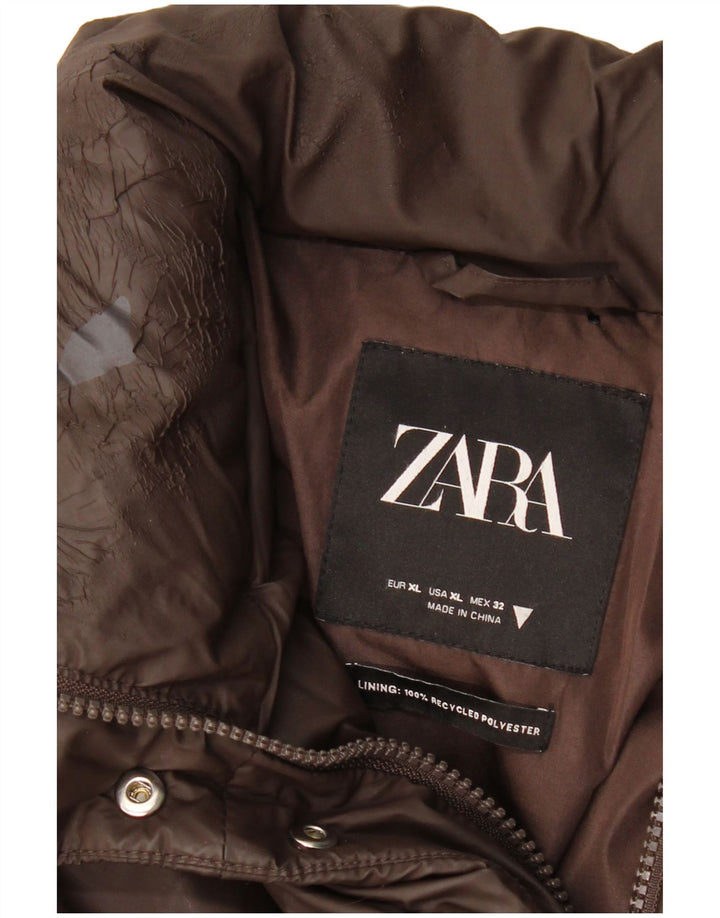 ZARA Womens Oversized Crop Padded Jacket UK 18 XL Brown Polyester