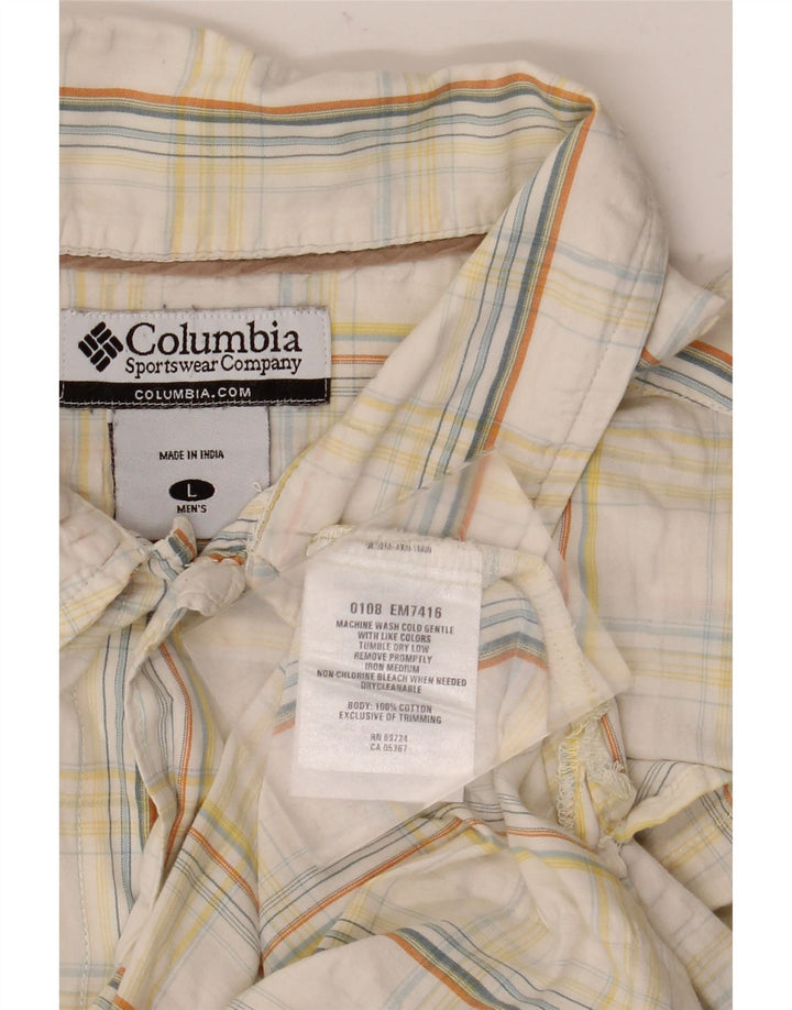Columbia Camisa de manga corta para hombre de algodón a cuadros blancos grandes