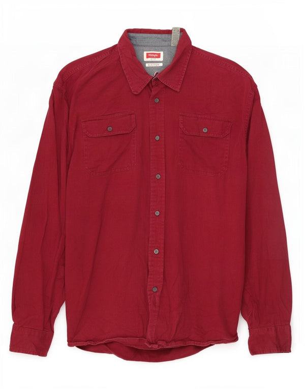 Camisa Wrangler Hombre XL Algodón Burdeos