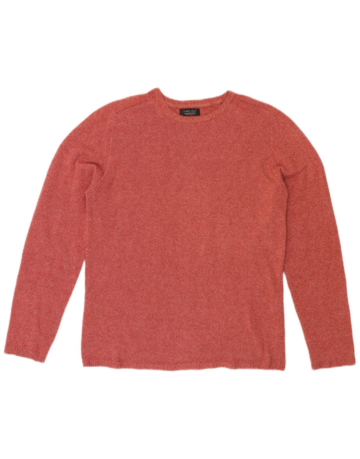 Zara Hombre Jersey Con Cuello Redondo De Algodón Moteado Rojo Medio