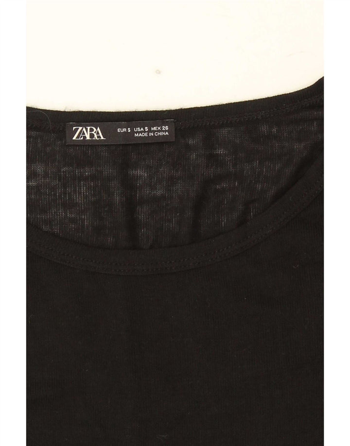 Zara Mujer Top Manga Larga UK 40 Small Negro