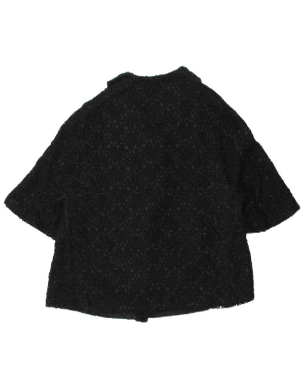 VINTAGE Womens Short Sleeve Blazer Jacket UK 12 Medium Black Floral